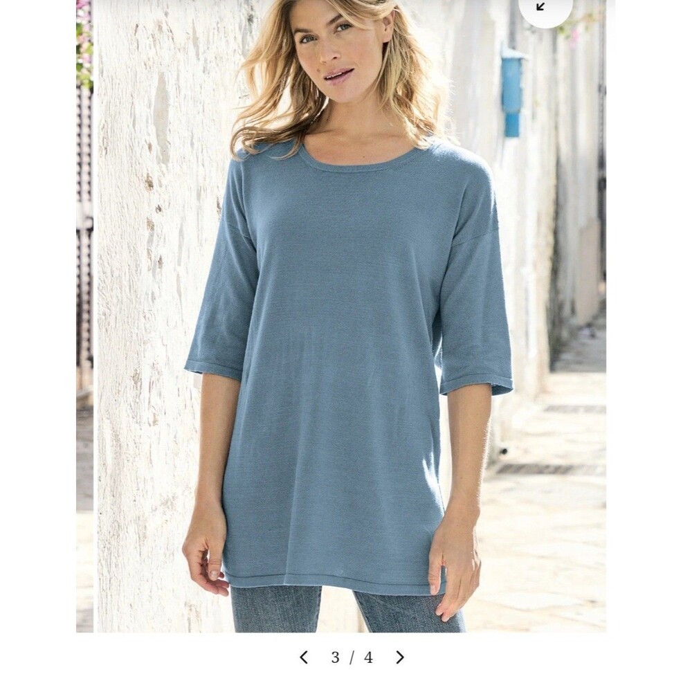 Minimalist Blue Knit Tunic Peruvian Connection Reade Street M Pima Cotton